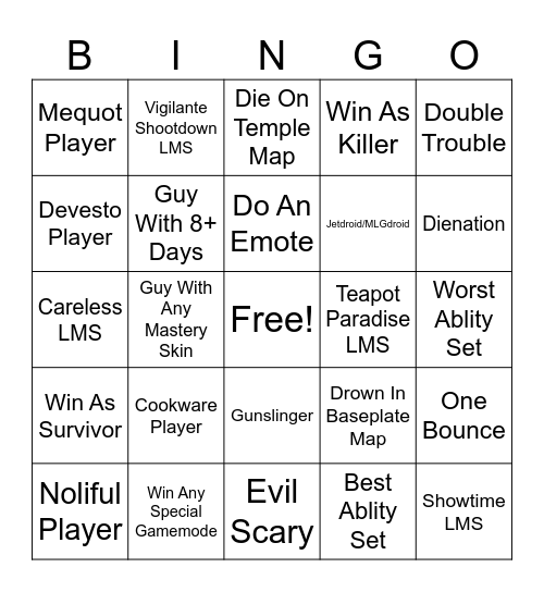 DOD Bingo Card