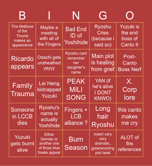 canto 9 bingo Card