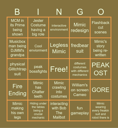Luca's Fnaf SoTm Bingo Card! Bingo Card