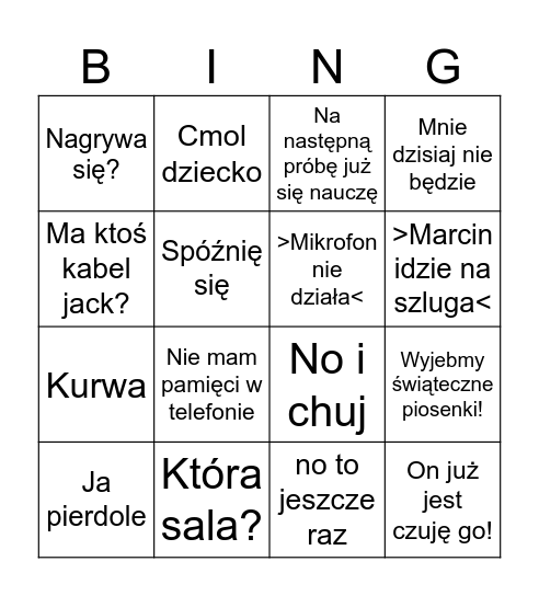 Koncertowe Bingo Card
