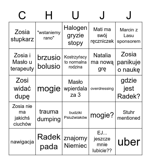 Psiuźwiaków bingo Card