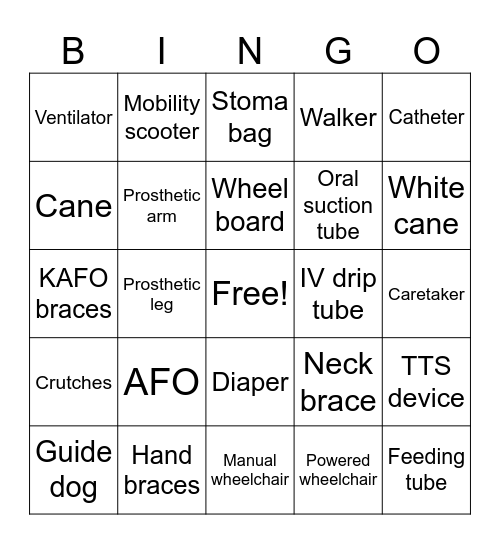 DISABILITY AID Bingo Card