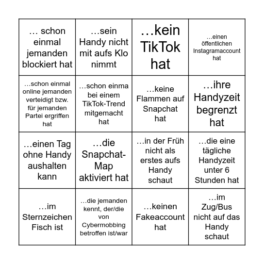 Finde eine Person, die… Bingo Card