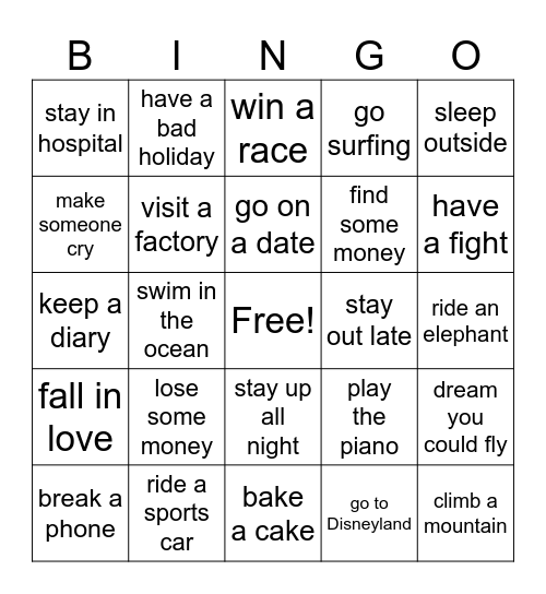 BINGO - HAVE YOU EVER? Bingo Card