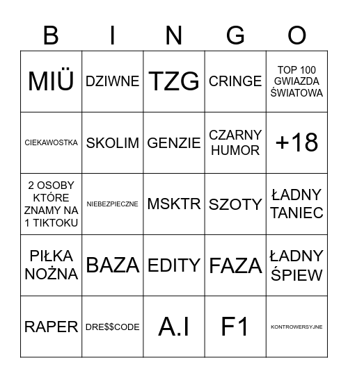 przegląd tiktoka Bingo Card