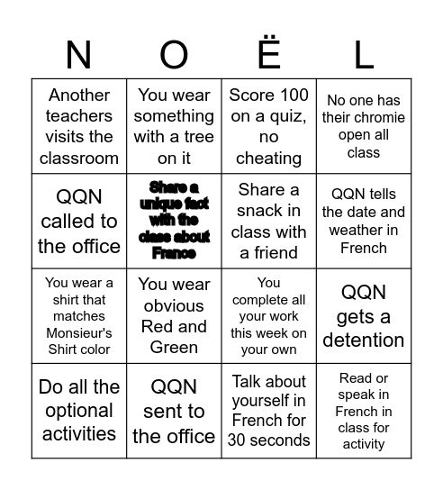 FRENCH CLASS BRAVO Bingo Card