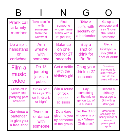 Bri Bri's Slay Like a Sagittarius 27th Birthday Bingo Card