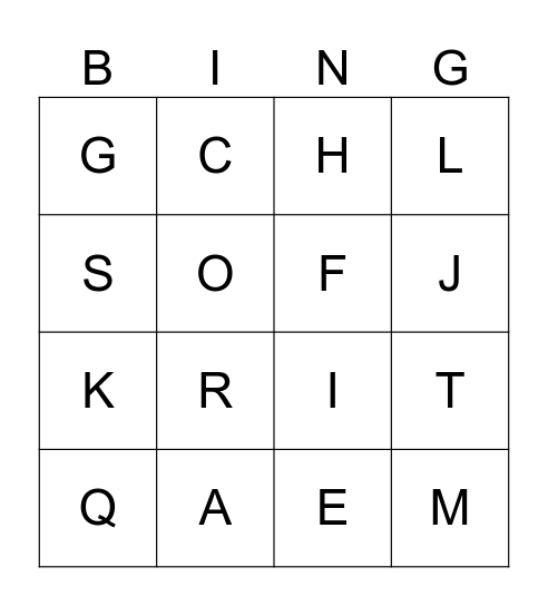 Alphabet Bingo Card