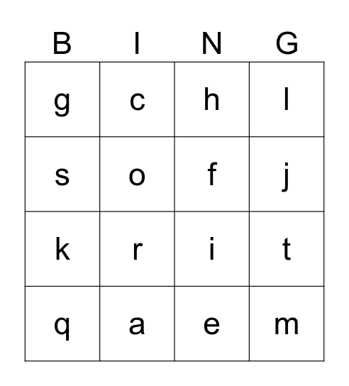 alphabet Bingo Card