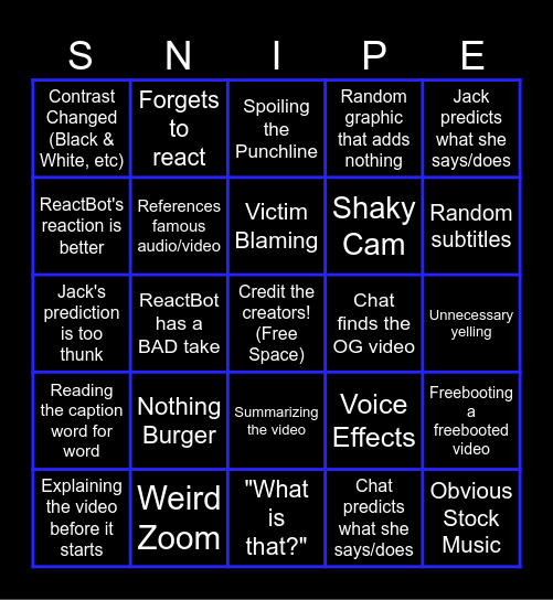 SSSniperwolf BBBingo 2.0 Bingo Card