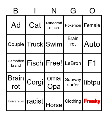 Tiktok Bingo Card