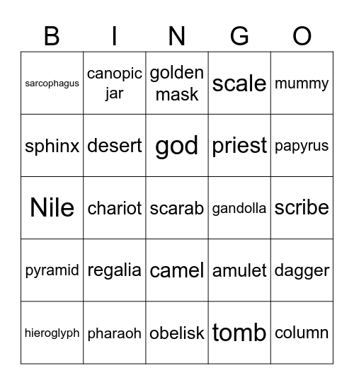 Ancient Egypt Bingo Card
