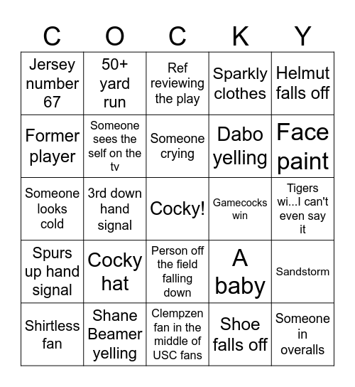 Palmetto Bowl Bingo Card