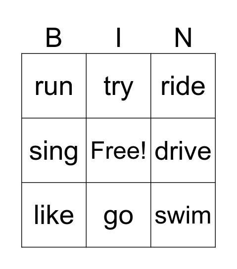 FREE TIME ACTIVITIES Bingo Card