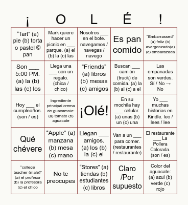 Repaso para el Examen Final - Español 1 college Bingo Card
