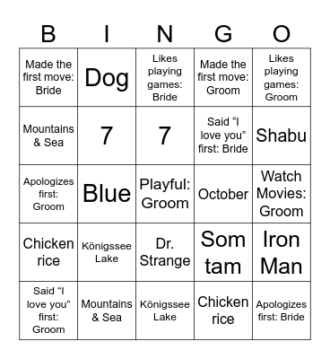 Wedding Bingo Card