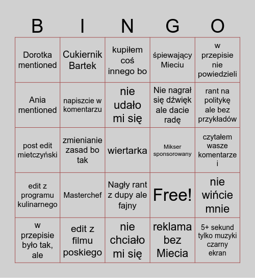 Mietczyński Bingo Card
