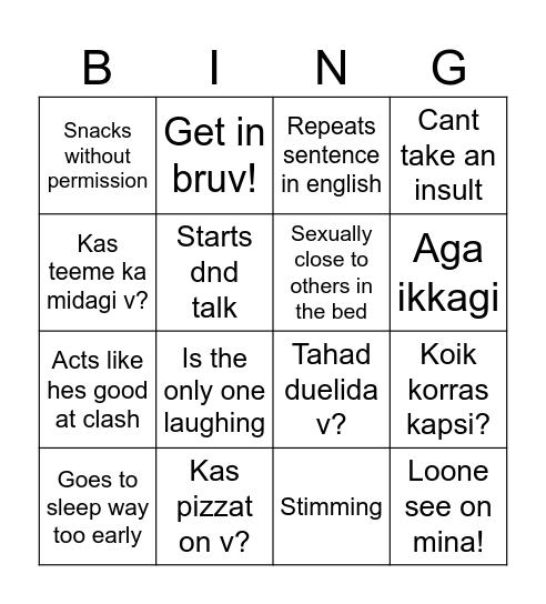 Julius Bingo Card