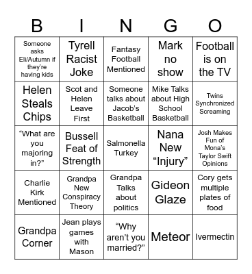 Thanksgiving 2025 Bingo Card