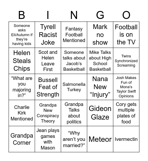 Thanksgiving 2025 Bingo Card