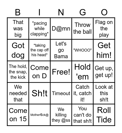 Iron Bowl Bingo Card