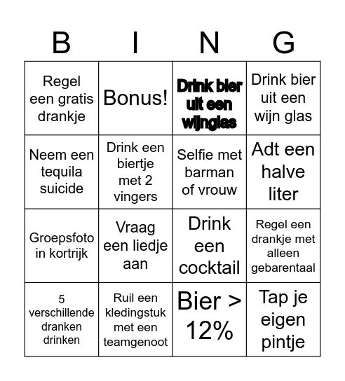 Kroegentocht Bingo Card