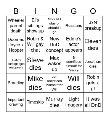 Stranger Things Season 5 Bingo Card