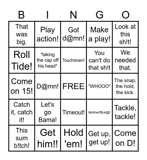 Iron Bowl Bingo Card