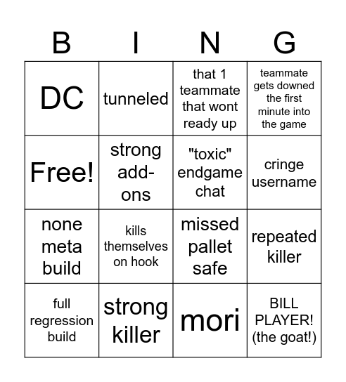DBD SOLOQ Bingo Card