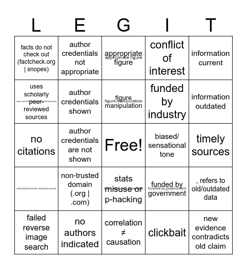 LEGIT Bingo Card