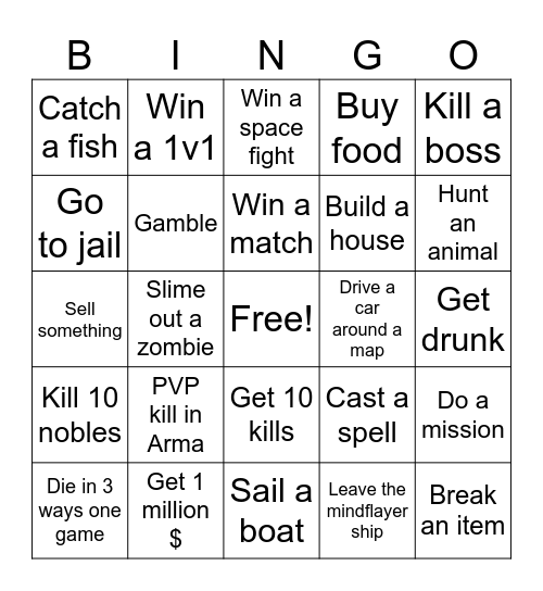 Gaming Bingo Card