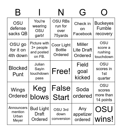 Buckeye BINGO Card