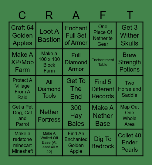 Mine Bingo Card