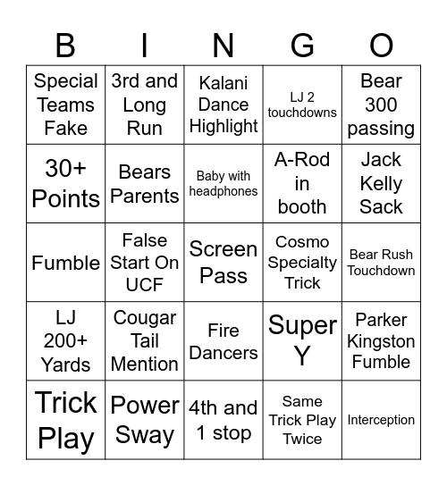 Byu Bingo Card