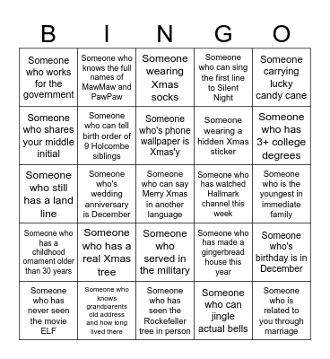 Holcombe Christmas 2025 Bingo Card