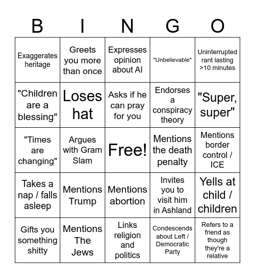 Cary Bingo Card