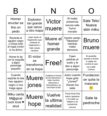 Fortnite Hora Cero Bingo Card