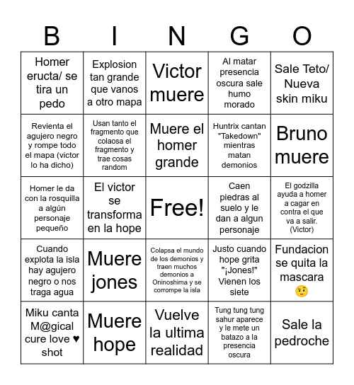 Fortnite Hora Cero Bingo Card