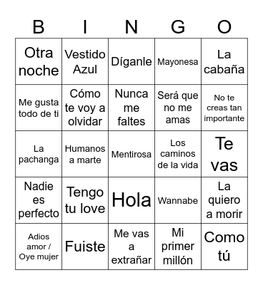 BINGO MUSICAL VARIADO Bingo Card