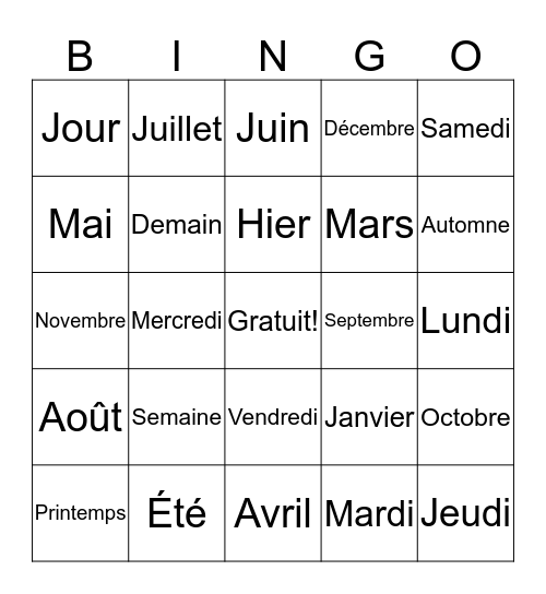 Le Calendrier Bingo Card