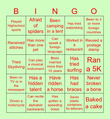 J&E HUMAN BINGO Card