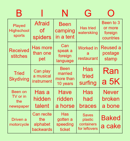 J&E HUMAN BINGO Card