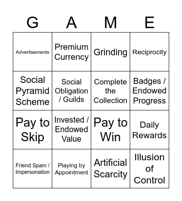 Monetization Tactics Bingo Card