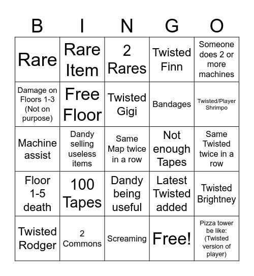 Dandy's World Bingo Card