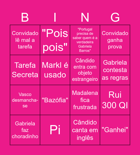 Taskmaster Bingo Card