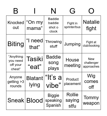 Baddies USA Bingo Card