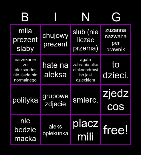 swieta Bingo Card