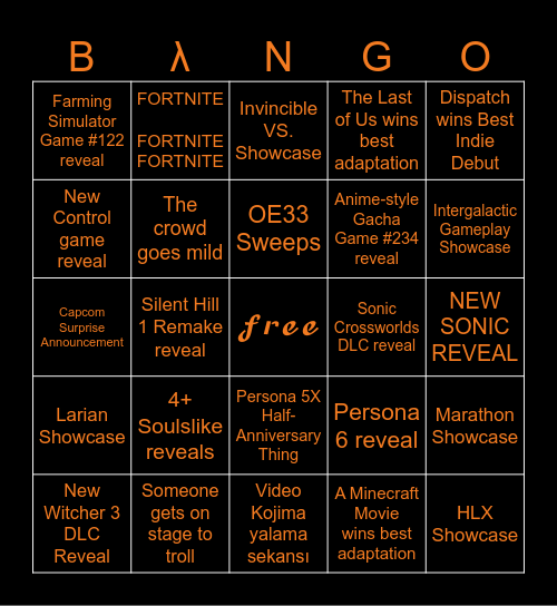 THE NO GAMES AWARDS 2025 BλNGO Bingo Card