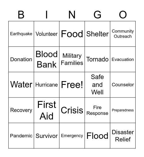 Red Cross Bingo Card