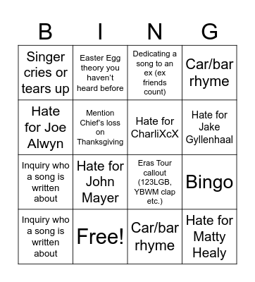 Swiftie Bingo Card